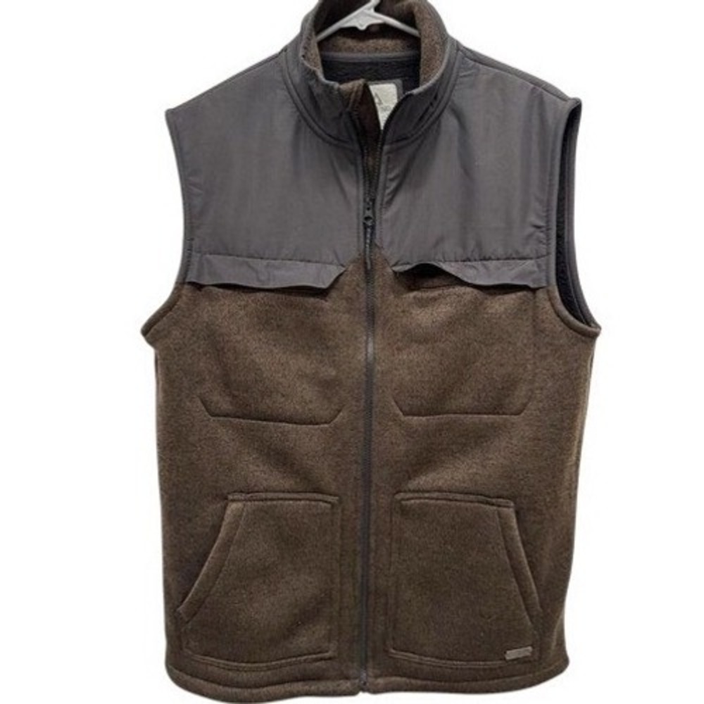 Ascend Mens Full Zip Fleece Vest Brown Grey Sweater Knit Outdoor Layer Medium